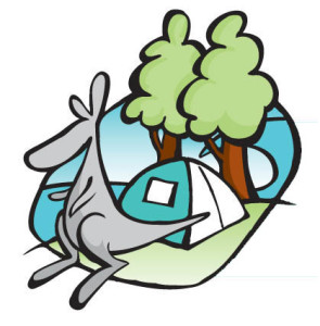 Camping logo with tent and kangaroo